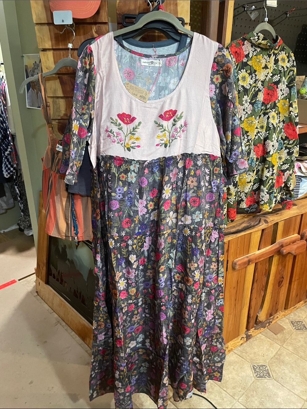 NATURAL LIFE Floral Maxi Dress in Black with Pink Yoke - Picture 9 of 10
